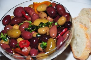 Warm olives with Vino Cotto