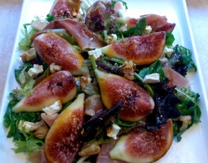 Fig, Proscuitto and Goats curd with Vino Cotto salad
