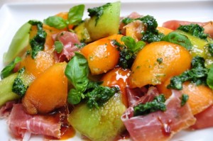 Melon & Prosciutto salad with VinCotto & Basil dressing