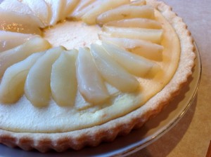 VinCotto Poached Pears with Orange Ricotta Tart